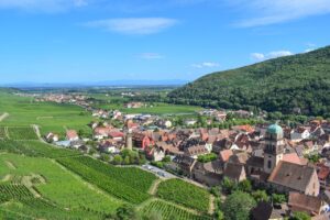 les vignes et le village de Kaysersberg, village touristique en Alsace