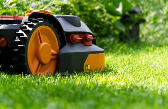 Le robot tondeuse passe sur la pelouse